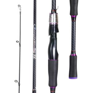 Sougayilang Fishing Rod 24-Ton Carbon&Glass Fiber Composite Spinning and Casting Rod, 2 Piece for Bass Trout Crappie Travel Fishing- 6’0″(Purple- Spinning- 6’0″)