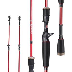 Sougayilang Fishing Rod, 2Pc Casting Rod Spinning Rod for Freshwater Tournament Quality Fishing Pole with 2 Tips for Bass(Casting-Red-Twin Tips)