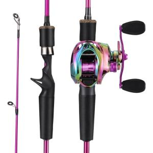 Sougayilang Fishing Rod and Reel Combo, 2-Piece M/MH Fishing Pole with Baitcasting Reel Set, Baitcaster Combo(Purple-MH Rod-Right Handed)