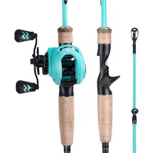 Sougayilang Fishing Rod and Reel Combo, 2-Piece M/MH Fishing Pole with Baitcasting Reel Set, Baitcaster Combo(Turquoise-M/MH Rod-Left Handed)