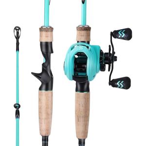 Sougayilang Fishing Rod and Reel Combo, 2-Piece M/MH Fishing Pole with Baitcasting Reel Set, Baitcaster Combo(Turquoise-M/MH Rod-Right Handed)