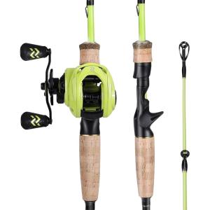 Sougayilang Fishing Rod and Reel Combo, 2-Piece M/MH Fishing Pole with Baitcasting Reel Set, Baitcaster Combo(Yellow-M/MH Rod-Left Handed)