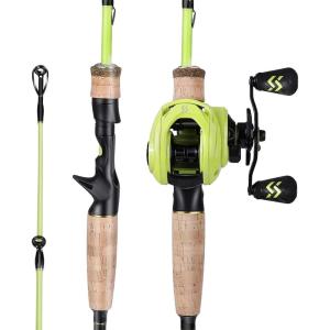 Sougayilang Fishing Rod and Reel Combo, 2-Piece M/MH Fishing Pole with Baitcasting Reel Set, Baitcaster Combo(Yellow-M/MH Rod-Right Handed)