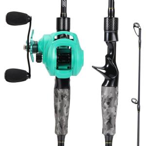 Sougayilang Fishing Rod and Reel Combo, Medium Fishing Pole with Baitcasting Reel Combo, 2-Piece Baitcaster Combo(A-Grey-Left Handed)