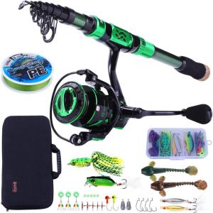 Sougayilang Fishing Rod and Reel Set Carbon Fiber Telescopic Fishing Rod 12+1BB Spinning Reel with Carry Case for Saltwater Freshwater(green)
