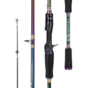 Sougayilang Fishing Rods, 2-Section Carbon Fiber Spinning&Casting Rod with Comfortable Cork Handle Suit for Freshwater Saltwater Night Fishing Pole(5.9 ft)