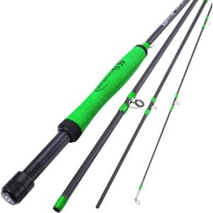 Sougayilang Fly Fishing Rod, Lightweight Ultra-Portable 4 Pieces 5/6wt Graphite 9′ Fly Rod for Complete Starter with SuperPolymer Handle(Green- 5/6WT)