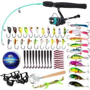 Sougayilang Ice Fishing Rod and Reel Combo, Ice Fishing Gear Complete Kit, Include Ice Jig and Ice Fishing Accessories, Spinning Ice Fishing Combos(25” M Ice Fishing Full Kit)