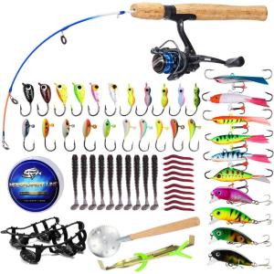 Sougayilang Ice Fishing Rod and Reel Combo, Ice Fishing Gear Complete Kit, Include Ice Jig and Ice Fishing Accessories, Spinning Ice Fishing Combos(25” ML Ice Fishing Full Kit)