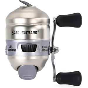 Sougayilang Spincast Fishing Reel, Size 30 Reel, Right or Left-Hand Retrieve, 3.9:1 Gear Ratio, Pre-spooled with Mono Fishing Line(Silver Spincast Reel)