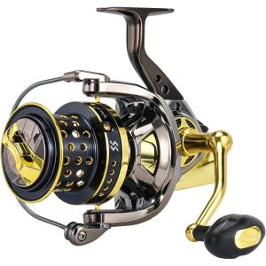 Sougayilang Spinning Reels 10000 Series Surf Fishing Reels, Ultra Smooth Powerful with CNC Aluminum Spool, Inshore & Offshore Saltwater Fishing(Golden- AFS10000)