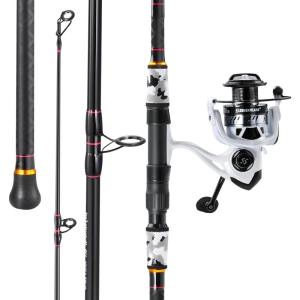 Sougayilang Surf Fishing Rod and Reel Combo, 4 Piece MH/H Saltwater Fishing Combo with 5000 Size Spinning Reel(12’/15′)(gray)