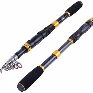 Sougayilang Telescopic Fishing Rod – 24 Ton Carbon Fiber Ultralight Fishing Pole with CNC Reel Seat, Portable Retractable Handle, Stainless Steel Guides for Bass Salmon Trout Fishing(3.3m/10.9ft)