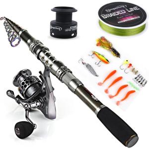 Sougayilang Telescopic Fishing Rod Reel Combos with Carbon Fiber Fishing Pole Spinning Reels and Fishing Accessories(Fishing Full Kit)