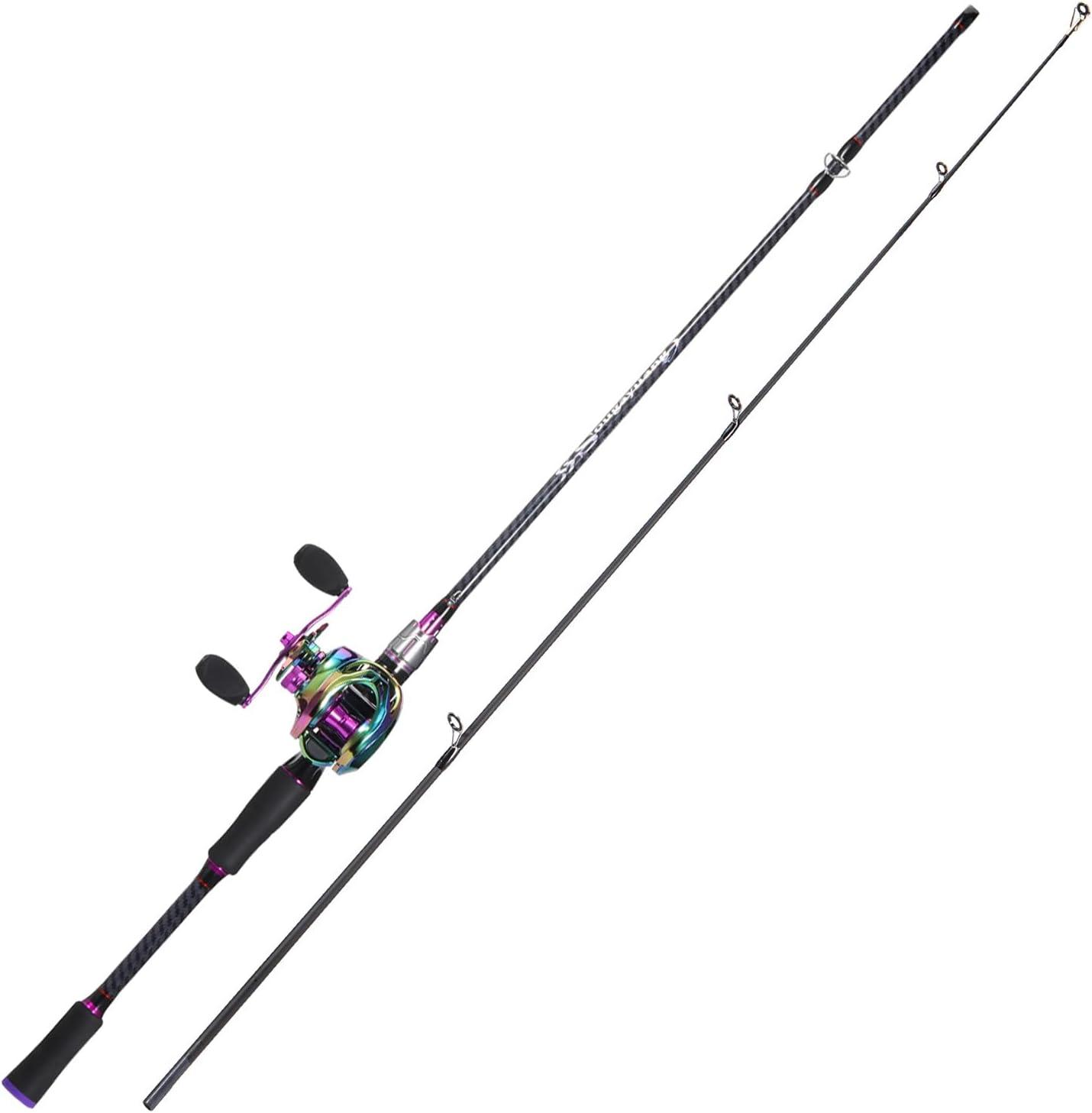 image:imageSougayilang Baitcasting Fishing Combos CarbonampGlass Fiber Composite 2 Piece Fishing Rods with Casting Reel 60Purple Left Handed 60