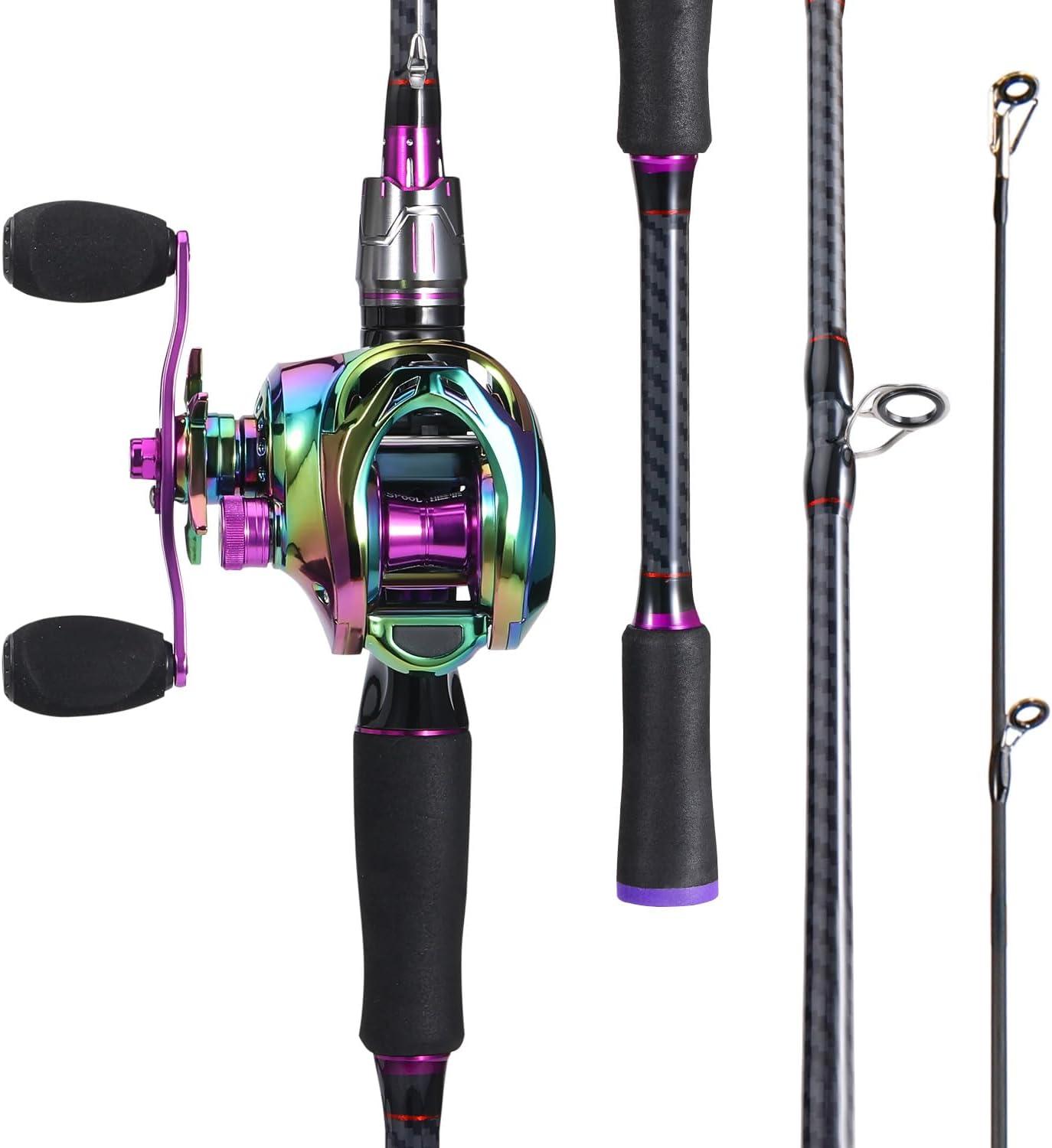 image:imageSougayilang Baitcasting Fishing Combos CarbonampGlass Fiber Composite 2 Piece Fishing Rods with Casting Reel 60Purple Left Handed 60