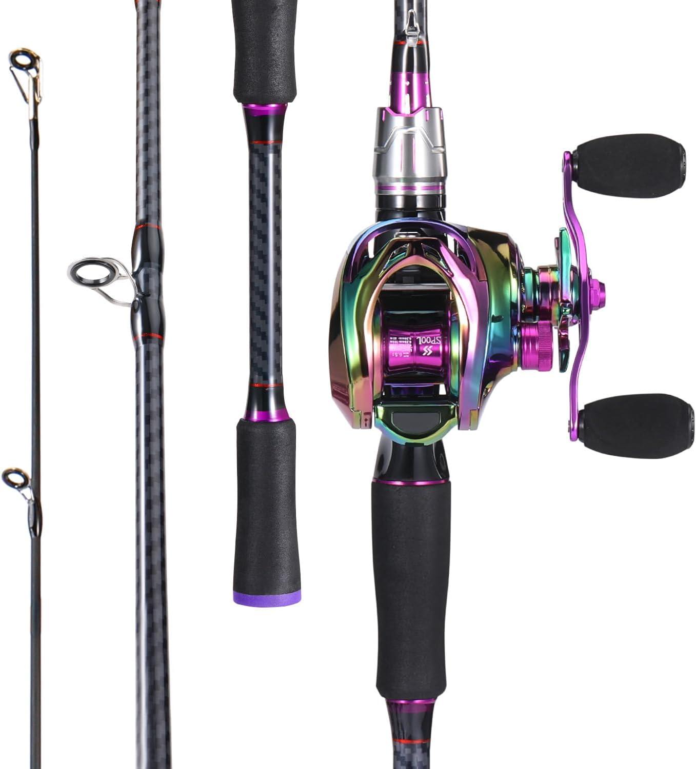image:imageSougayilang Baitcasting Fishing Combos CarbonampGlass Fiber Composite 2 Piece Fishing Rods with Casting Reel 60Purple Right Handed 60