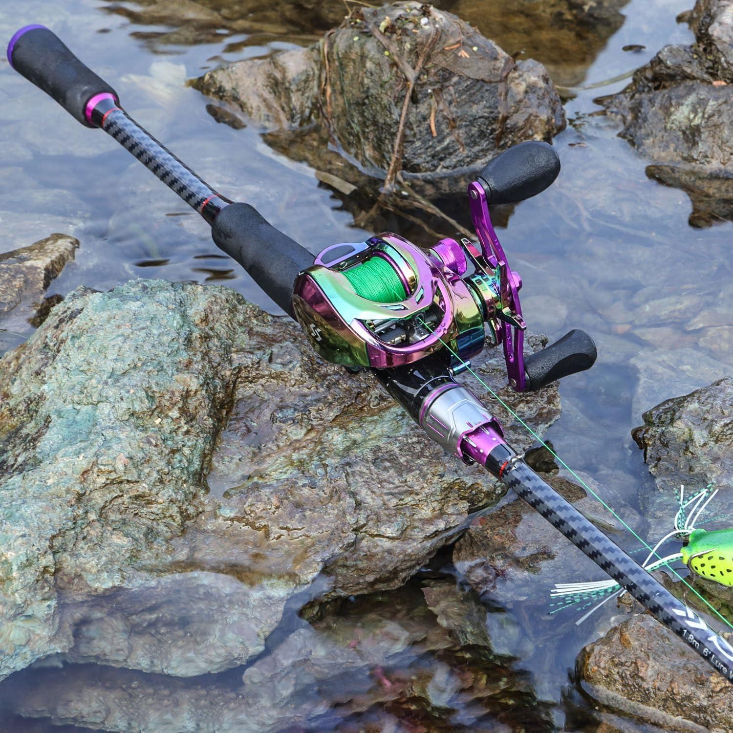 image:imageSougayilang Baitcasting Fishing Combos CarbonampGlass Fiber Composite 2 Piece Fishing Rods with Casting Reel 60Purple Right Handed 60