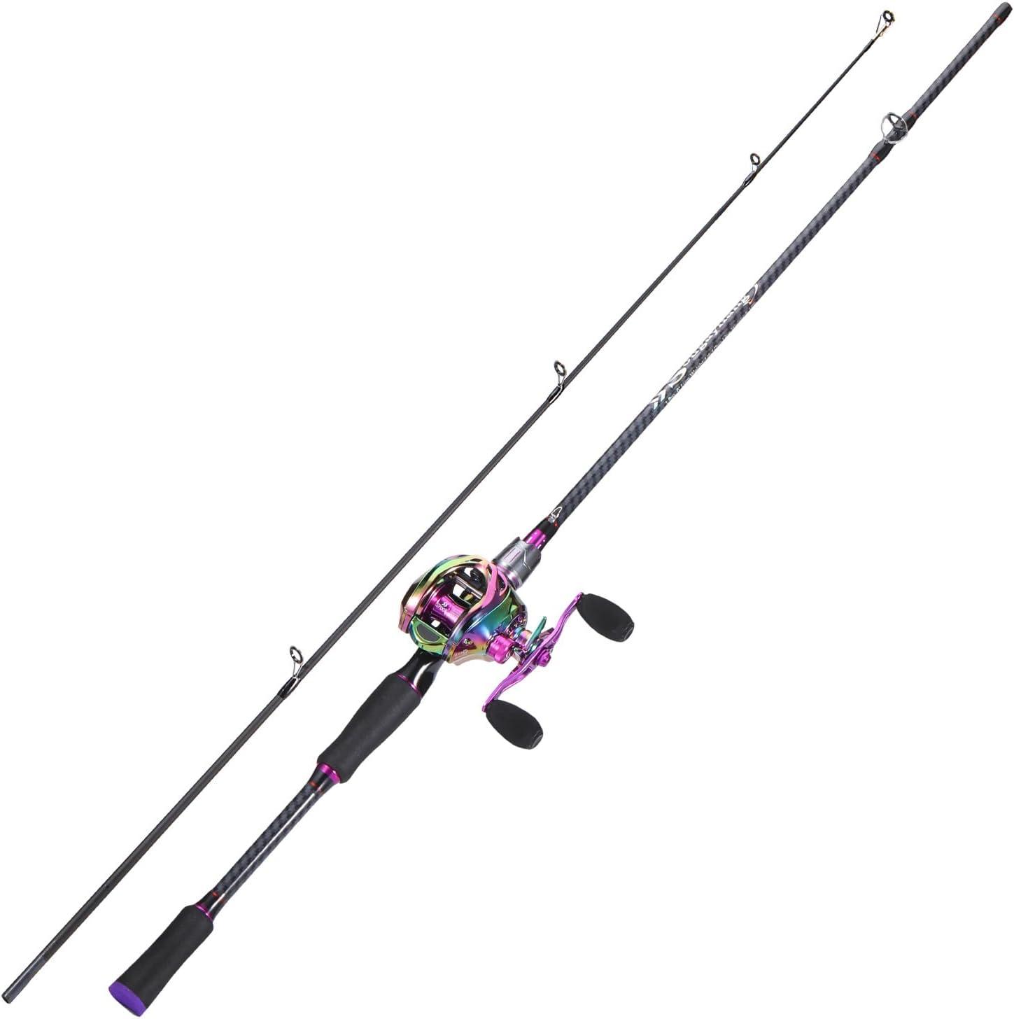 image:imageSougayilang Baitcasting Fishing Combos CarbonampGlass Fiber Composite 2 Piece Fishing Rods with Casting Reel 60Purple Right Handed 60