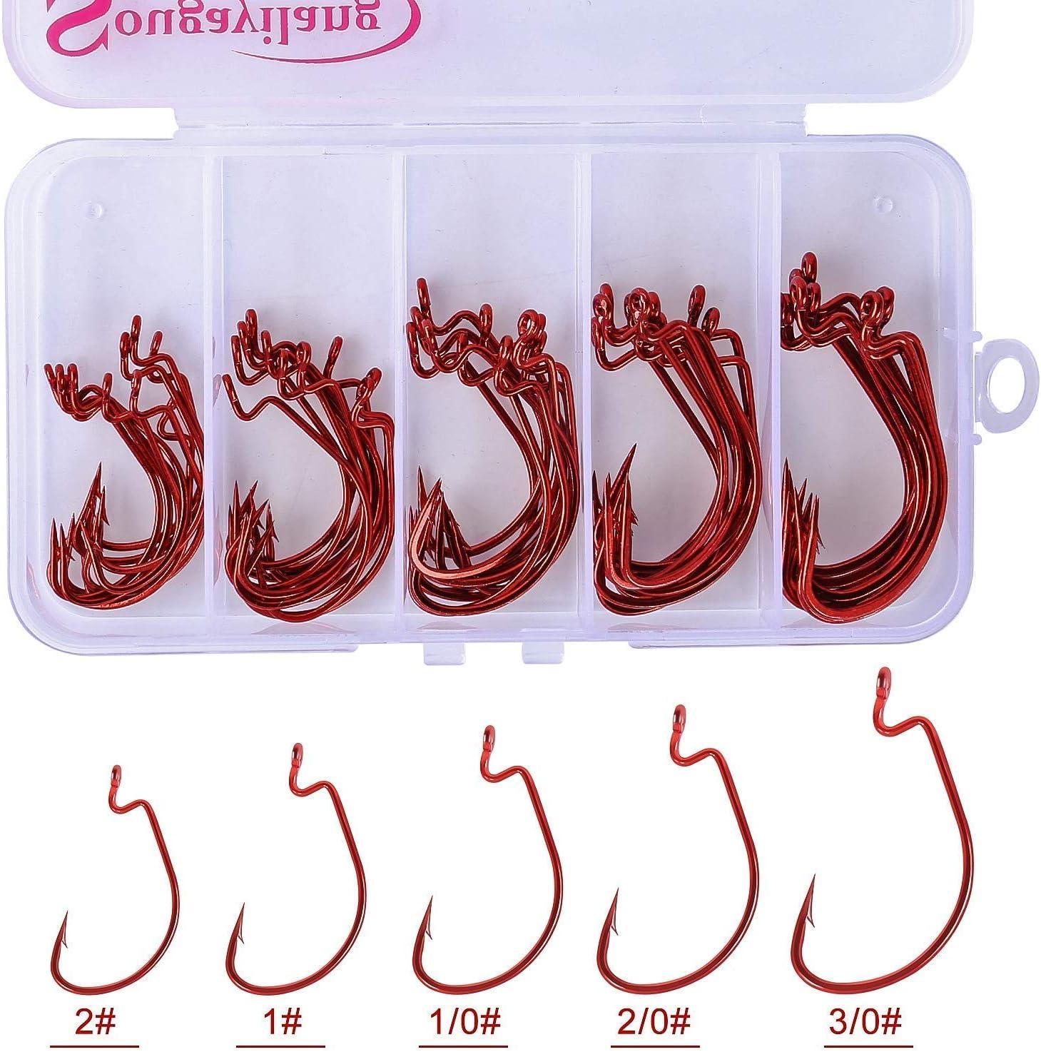 image:imageSougayilang Fishing Hooks High Carbon Steel Worm Soft Bait Jig Fish Hooks with Plastic Box50PCSred