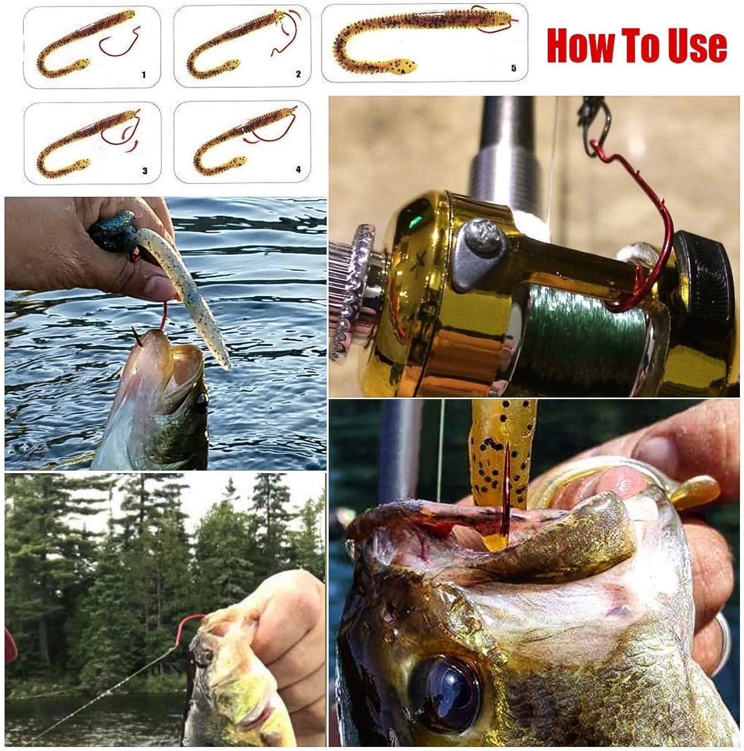 image:imageSougayilang Fishing Hooks High Carbon Steel Worm Soft Bait Jig Fish Hooks with Plastic Box50PCSred