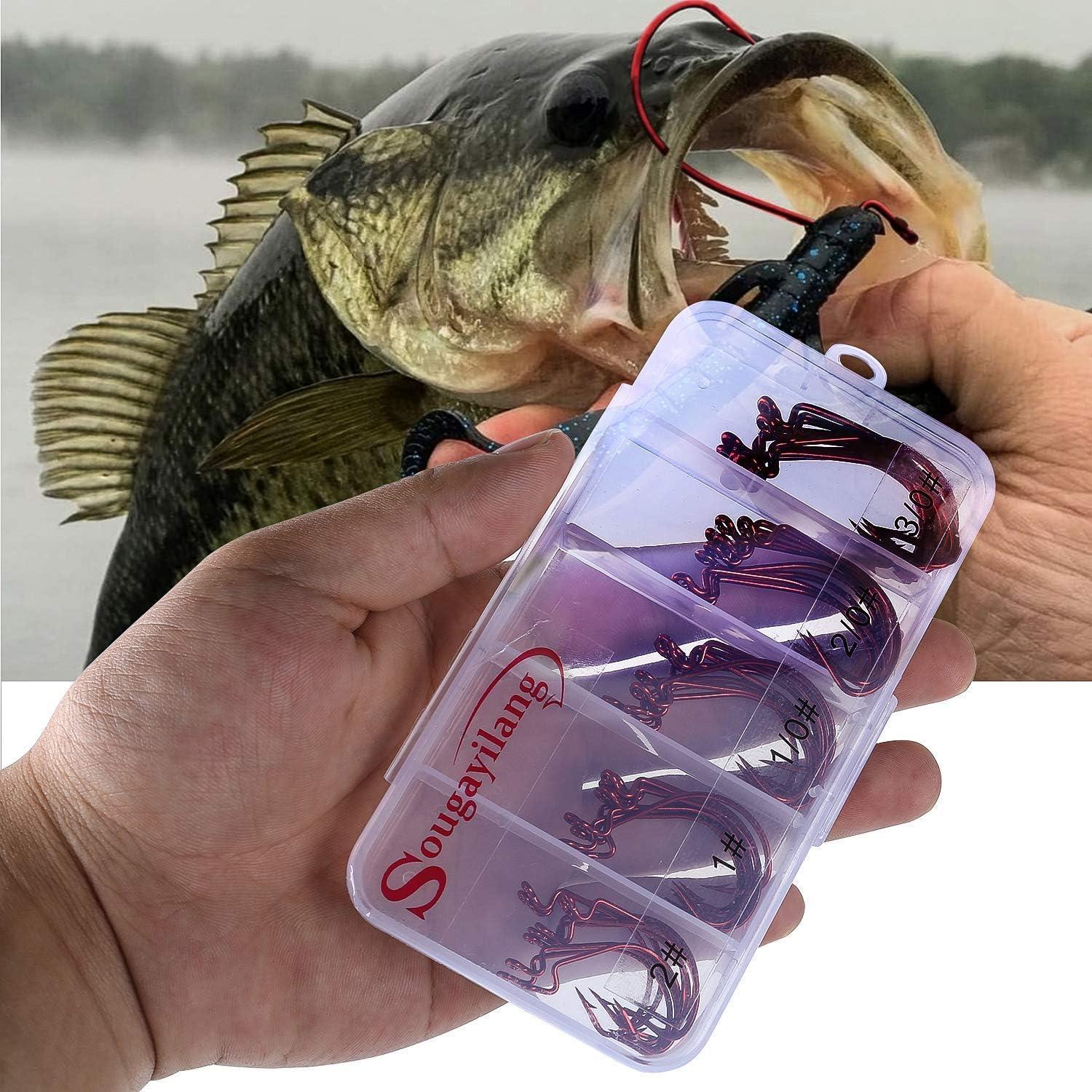 image:imageSougayilang Fishing Hooks High Carbon Steel Worm Soft Bait Jig Fish Hooks with Plastic Box50PCSred