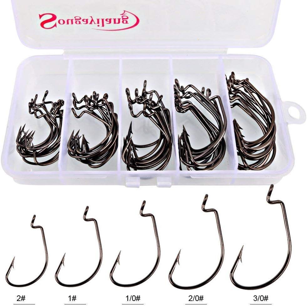 image:imageSougayilang Fishing Hooks High Carbon Steel Worm Soft Bait Jig Fish Hooks with Plastic Boxsilver