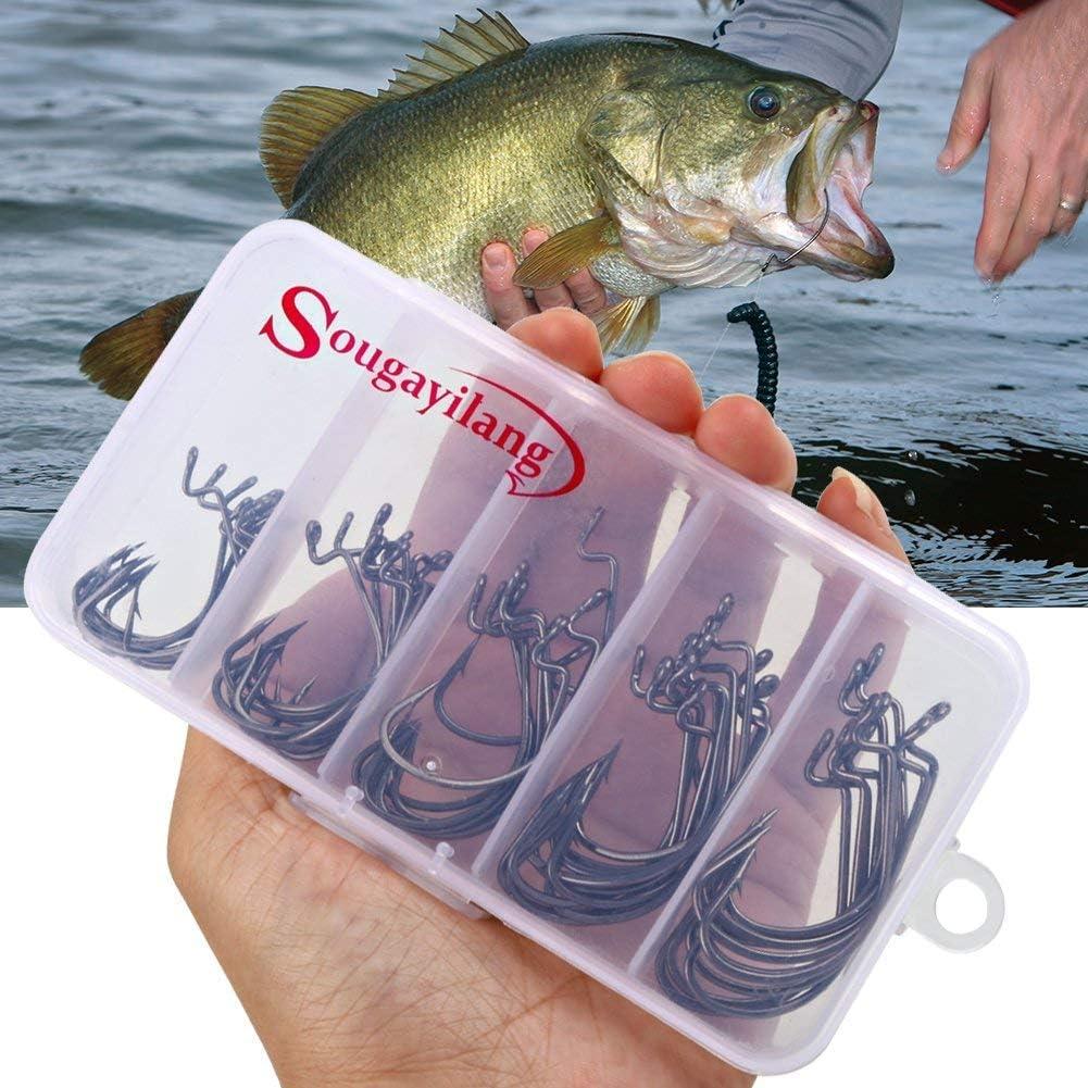 image:imageSougayilang Fishing Hooks High Carbon Steel Worm Soft Bait Jig Fish Hooks with Plastic Boxsilver