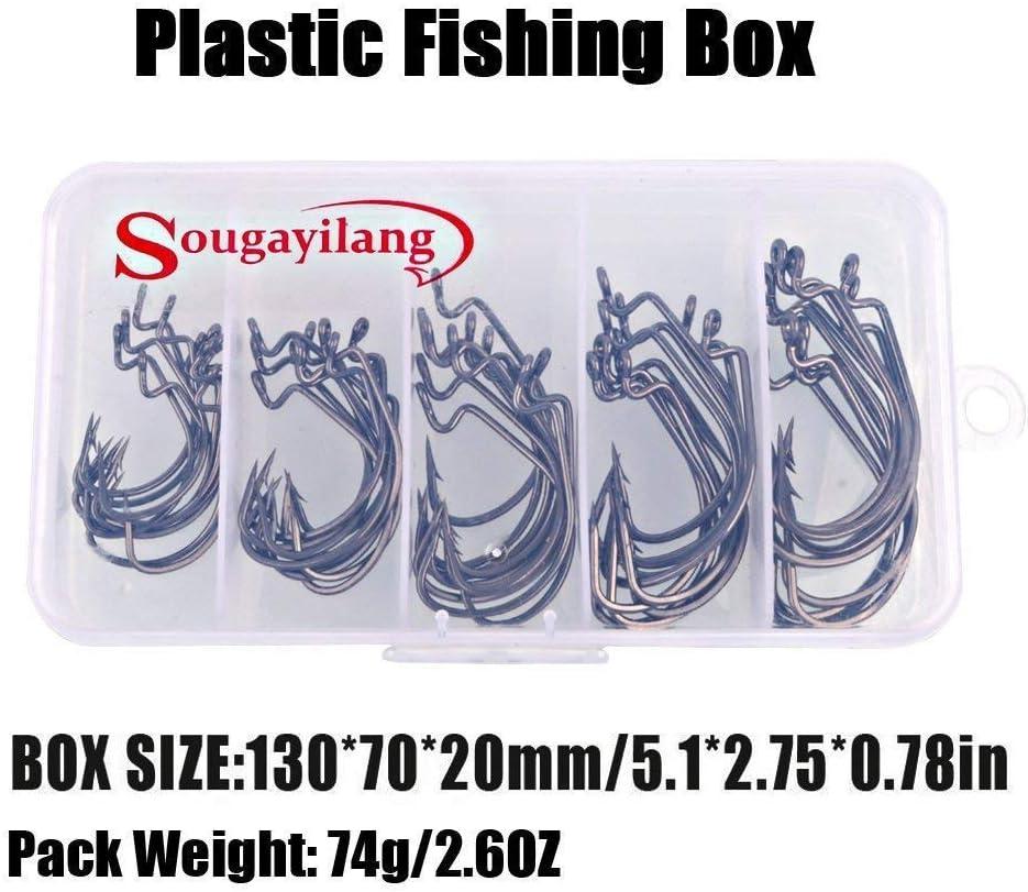 image:imageSougayilang Fishing Hooks High Carbon Steel Worm Soft Bait Jig Fish Hooks with Plastic Boxsilver
