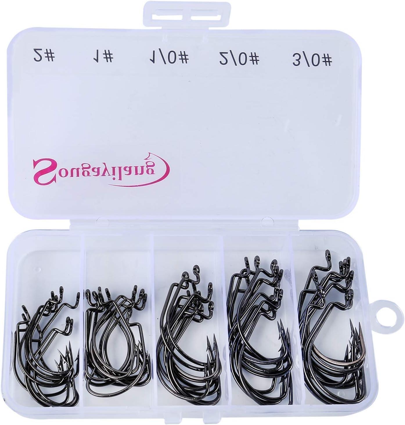 image:imageSougayilang Fishing Hooks High Carbon Steel Worm Soft Bait Jig Fish Hooks with Plastic Boxsilver