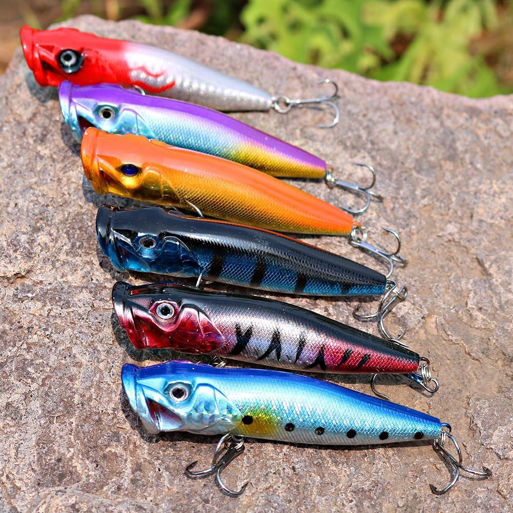 image:imageSougayilang Fishing Lures Large Hard Bait Minnow VIB Lure with Treble Hook LifeLike Swimbait Fishing Bait Popper Crankbait Vibe Sinking Lure for Bass Trout Walleye RedfishType 210PCS