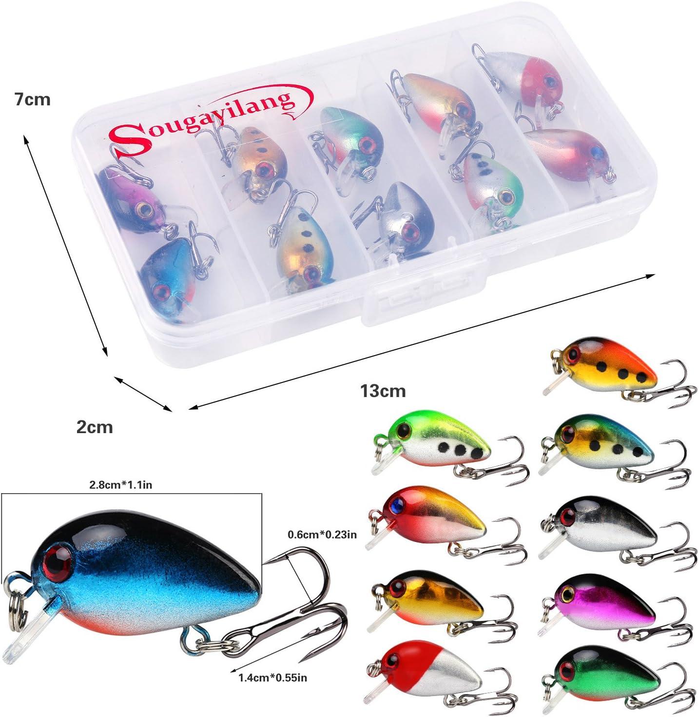 image:imageSougayilang Fishing Lures Large Hard Bait Minnow VIB Lure with Treble Hook LifeLike Swimbait Fishing Bait Popper Crankbait Vibe Sinking Lure for Bass Trout Walleye RedfishType 510PCS Mini lures with Box