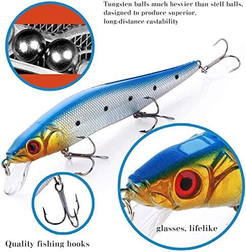 image:imageSougayilang Fishing Lures Large Hard Bait Minnow VIB Lure with Treble Hook LifeLike Swimbait Fishing Bait Popper Crankbait Vibe Sinking Lure for Bass Trout Walleye RedfishType 310PCS