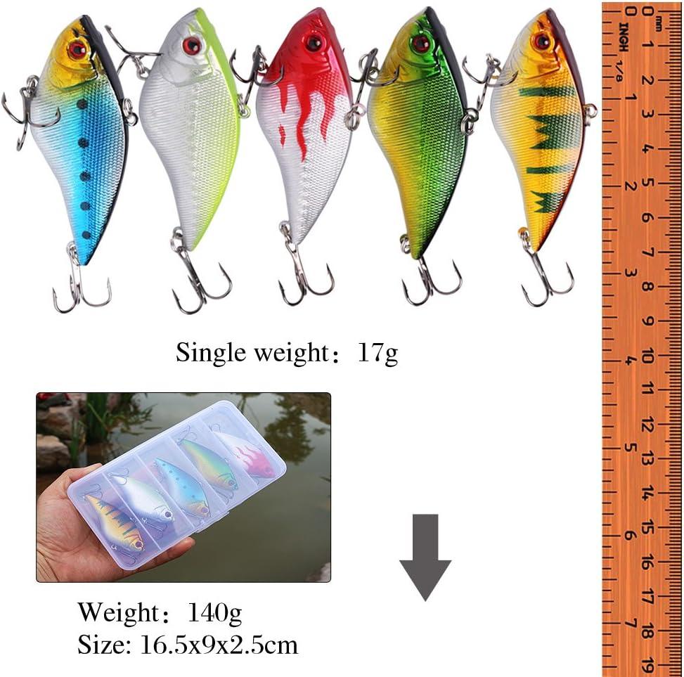 image:imageSougayilang Fishing Lures Large Hard Bait Minnow VIB Lure with Treble Hook LifeLike Swimbait Fishing Bait Popper Crankbait Vibe Sinking Lure for Bass Trout Walleye RedfishType 15PCS with Box