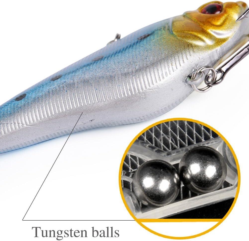 image:imageSougayilang Fishing Lures Large Hard Bait Minnow VIB Lure with Treble Hook LifeLike Swimbait Fishing Bait Popper Crankbait Vibe Sinking Lure for Bass Trout Walleye RedfishType 15PCS with Box
