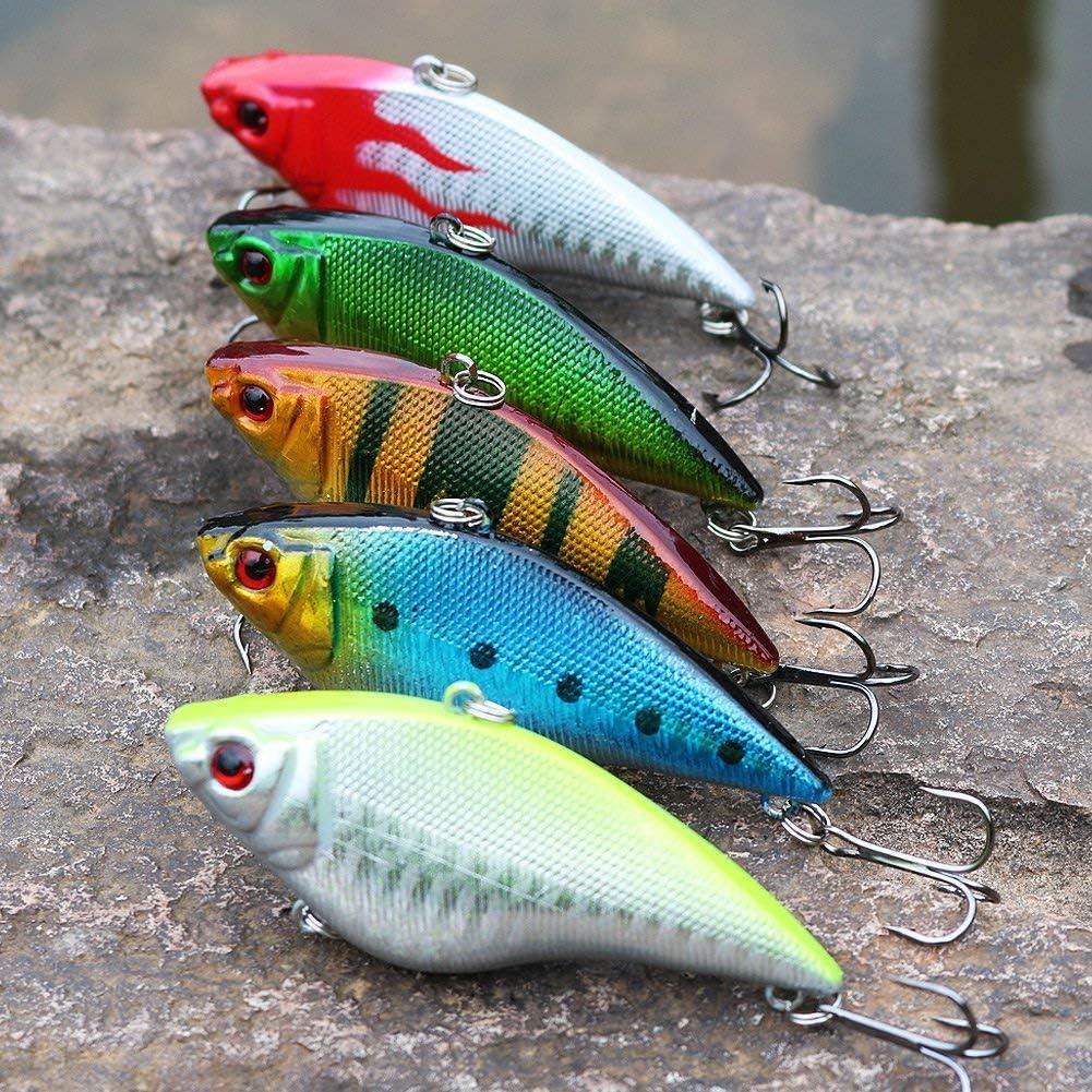 image:imageSougayilang Fishing Lures Large Hard Bait Minnow VIB Lure with Treble Hook LifeLike Swimbait Fishing Bait Popper Crankbait Vibe Sinking Lure for Bass Trout Walleye RedfishType 15PCS with Box