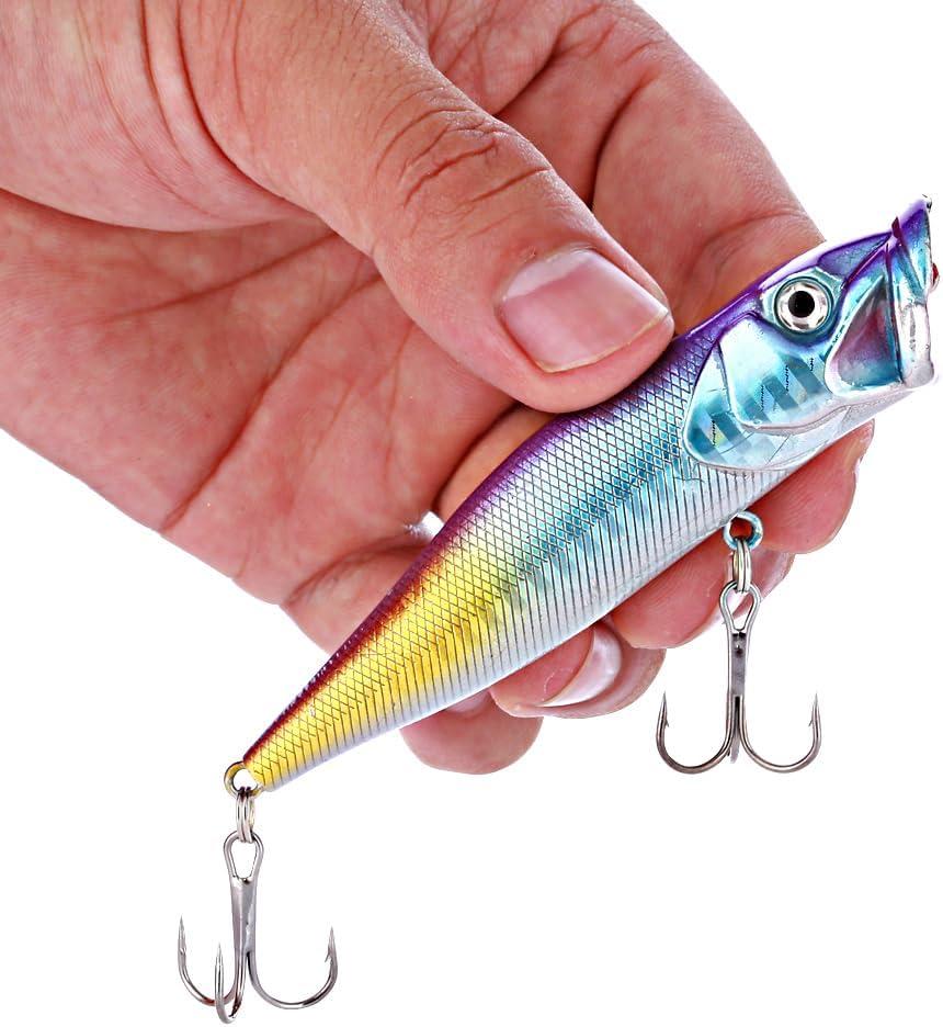 image:imageSougayilang Fishing Lures Large Hard Bait Minnow VIB Lure with Treble Hook LifeLike Swimbait Fishing Bait Popper Crankbait Vibe Sinking Lure for Bass Trout Walleye RedfishType 210PCS