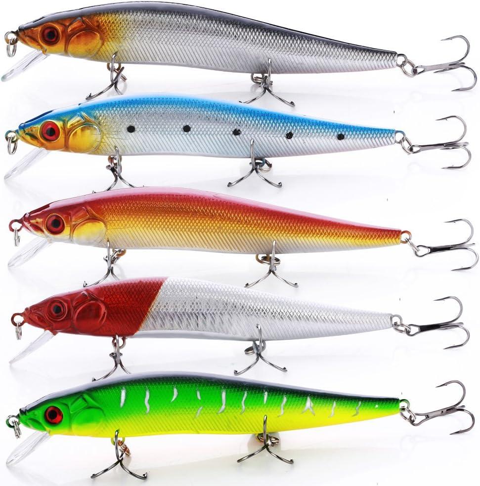 image:imageSougayilang Fishing Lures Large Hard Bait Minnow VIB Lure with Treble Hook LifeLike Swimbait Fishing Bait Popper Crankbait Vibe Sinking Lure for Bass Trout Walleye RedfishType 310PCS