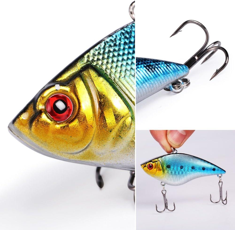 image:imageSougayilang Fishing Lures Large Hard Bait Minnow VIB Lure with Treble Hook LifeLike Swimbait Fishing Bait Popper Crankbait Vibe Sinking Lure for Bass Trout Walleye RedfishType 15PCS with Box