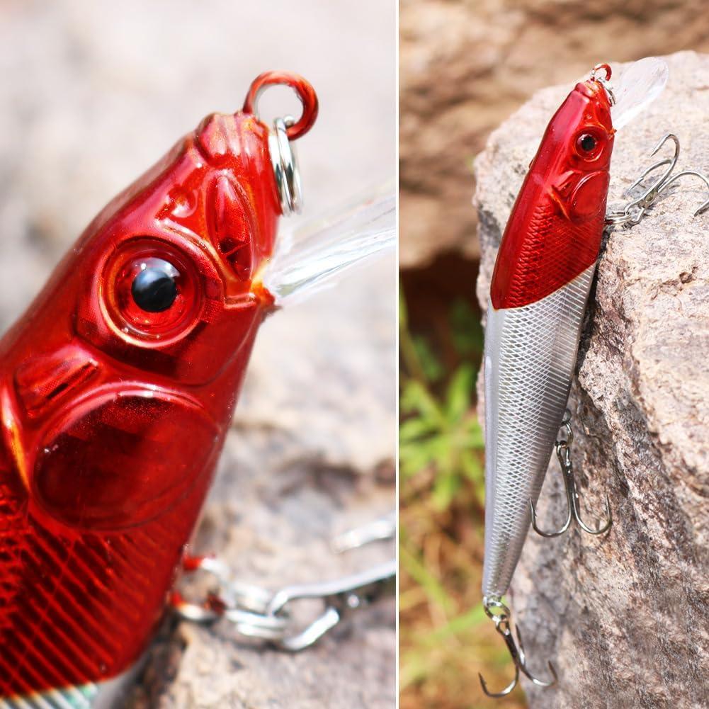 image:imageSougayilang Fishing Lures Large Hard Bait Minnow VIB Lure with Treble Hook LifeLike Swimbait Fishing Bait Popper Crankbait Vibe Sinking Lure for Bass Trout Walleye RedfishType 310PCS