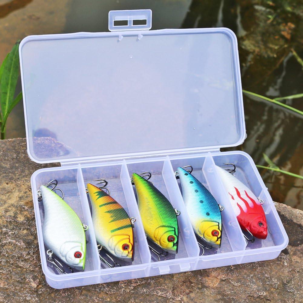 image:imageSougayilang Fishing Lures Large Hard Bait Minnow VIB Lure with Treble Hook LifeLike Swimbait Fishing Bait Popper Crankbait Vibe Sinking Lure for Bass Trout Walleye RedfishType 15PCS with Box