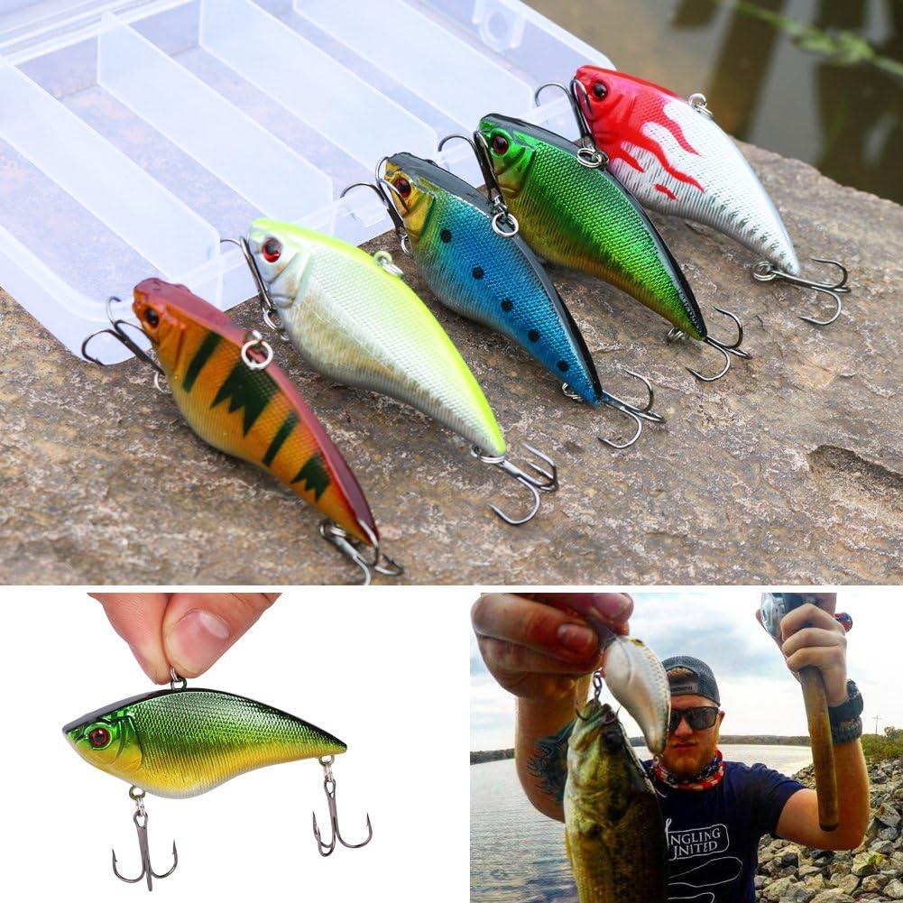 image:imageSougayilang Fishing Lures Large Hard Bait Minnow VIB Lure with Treble Hook LifeLike Swimbait Fishing Bait Popper Crankbait Vibe Sinking Lure for Bass Trout Walleye RedfishType 15PCS with Box