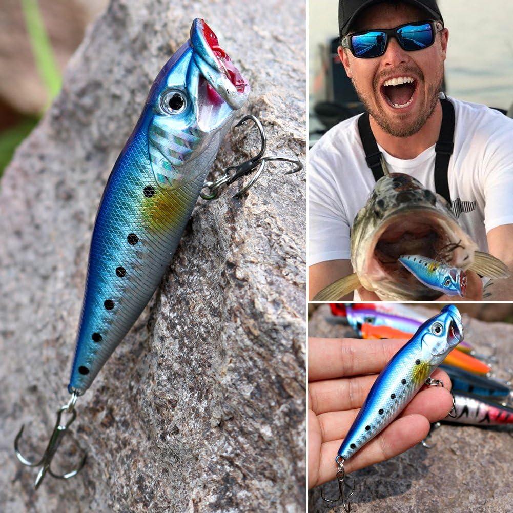 image:imageSougayilang Fishing Lures Large Hard Bait Minnow VIB Lure with Treble Hook LifeLike Swimbait Fishing Bait Popper Crankbait Vibe Sinking Lure for Bass Trout Walleye RedfishType 210PCS