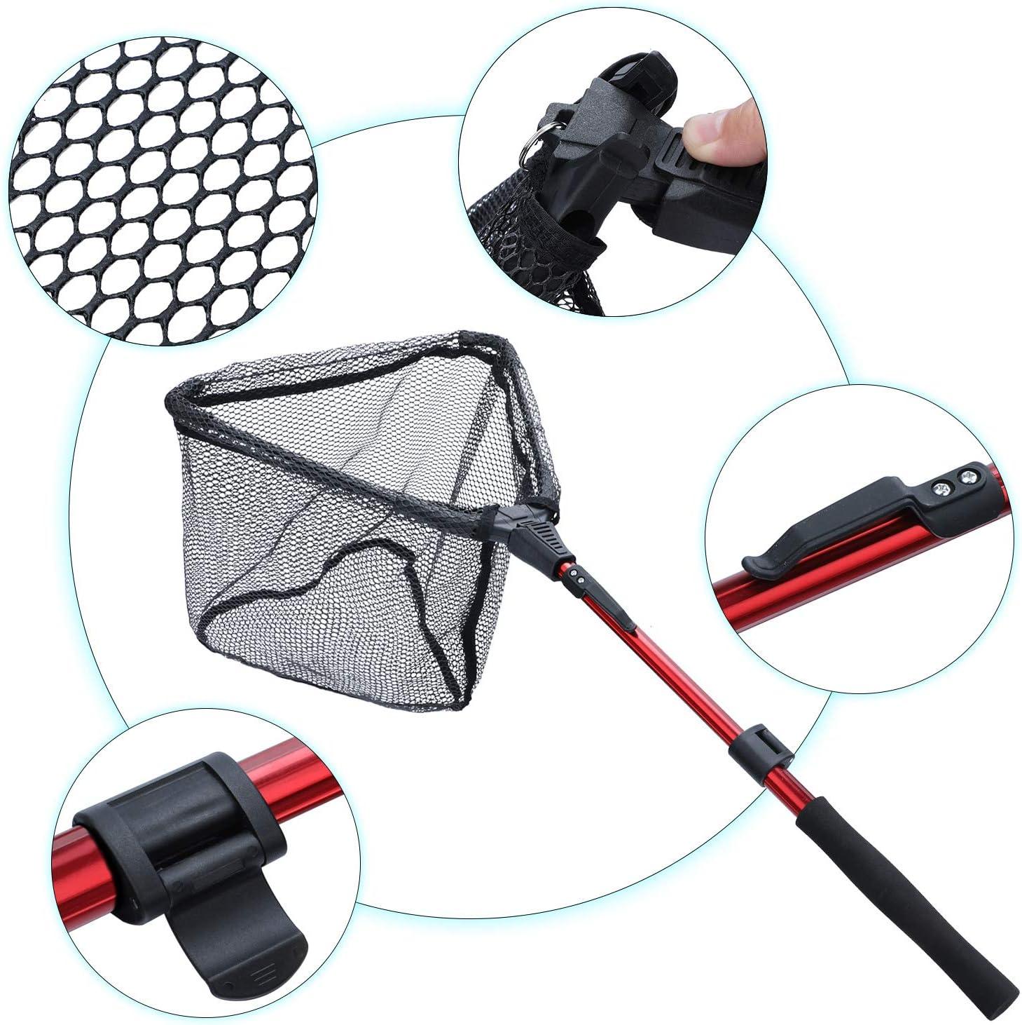 image:imageSougayilang Fishing Net Fish Landing Net Foldable Collapsible Telescopic Pole with EVA Handle Durable Nylon Material Mesh Safe Fish Catching or ReleasingRedtelescopic Handle374