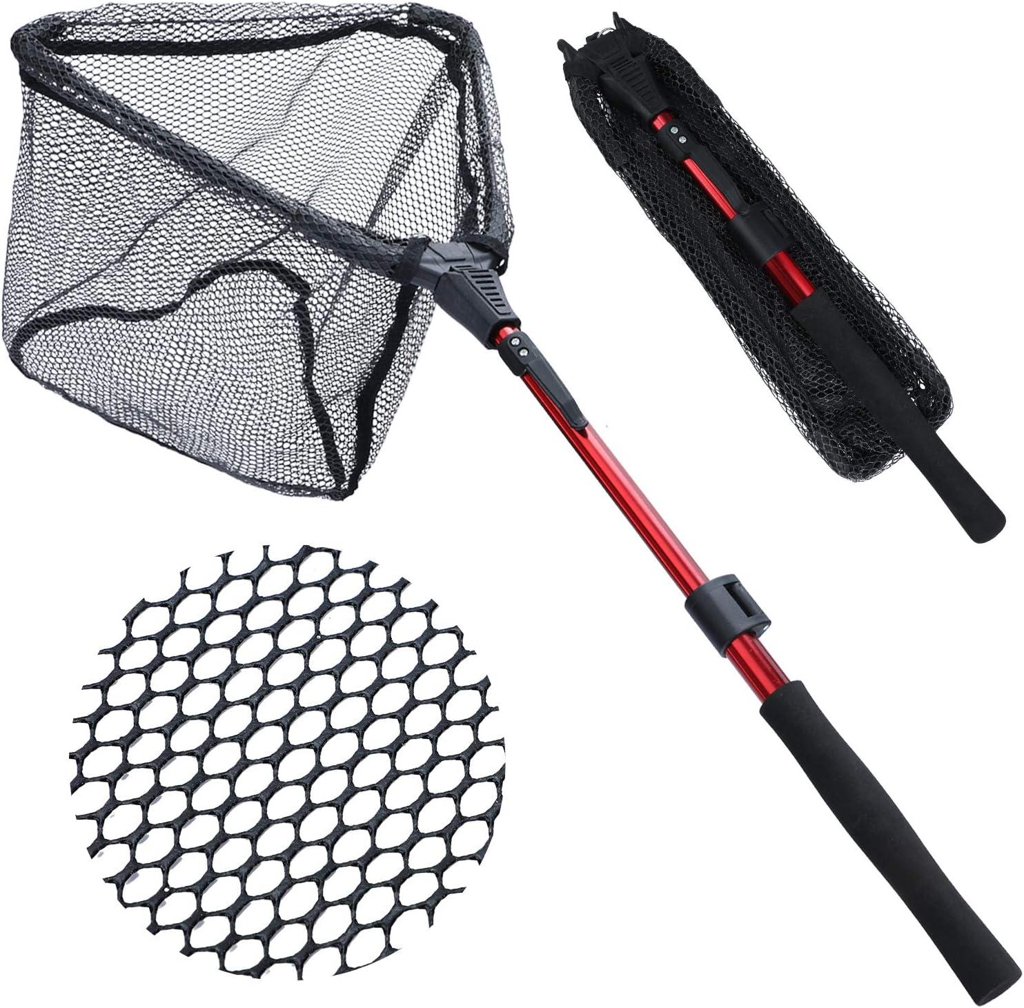 image:imageSougayilang Fishing Net Fish Landing Net Foldable Collapsible Telescopic Pole with EVA Handle Durable Nylon Material Mesh Safe Fish Catching or ReleasingRedtelescopic Handle374