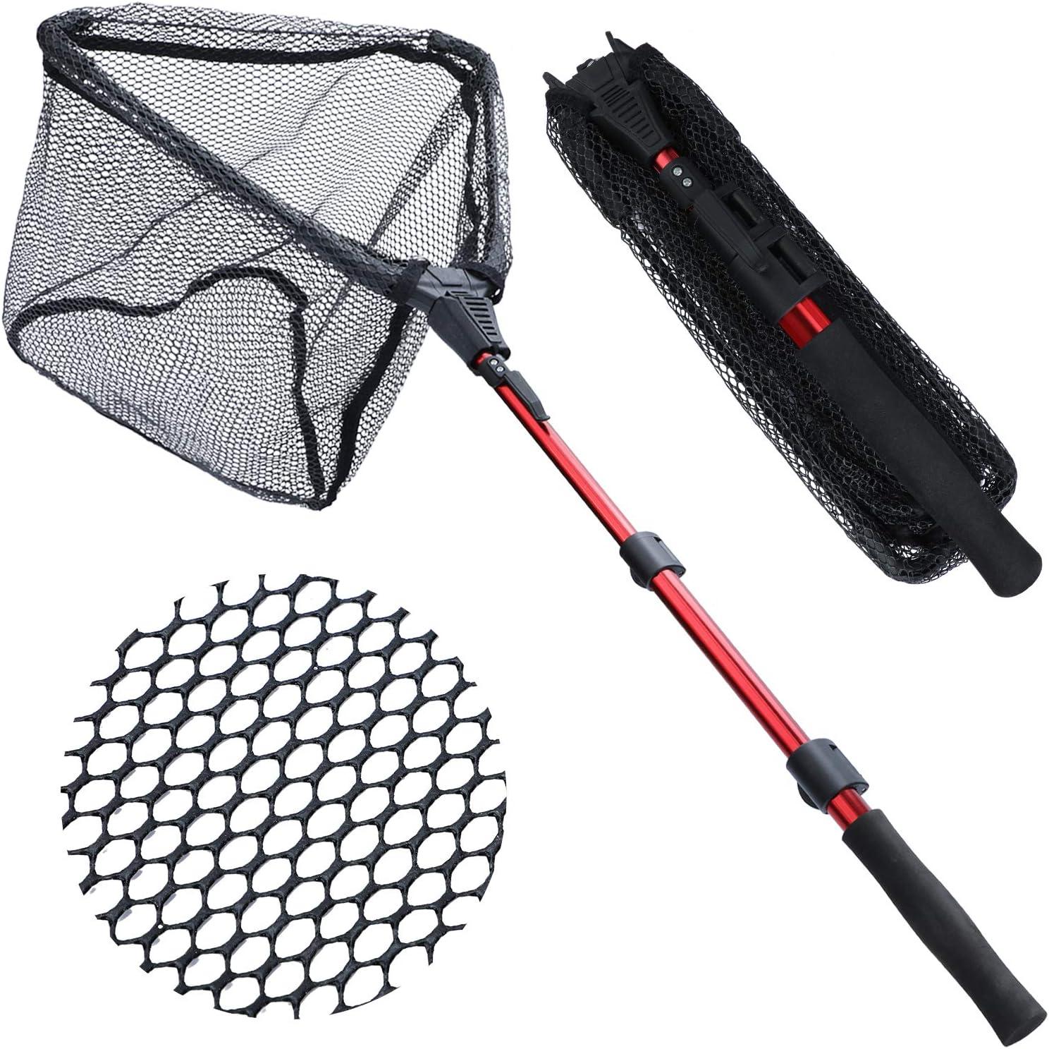 image:imageSougayilang Fishing Net Fish Landing Net Foldable Collapsible Telescopic Pole with EVA Handle Durable Nylon Material Mesh Safe Fish Catching or ReleasingRedextended Length453 Hoop Size165