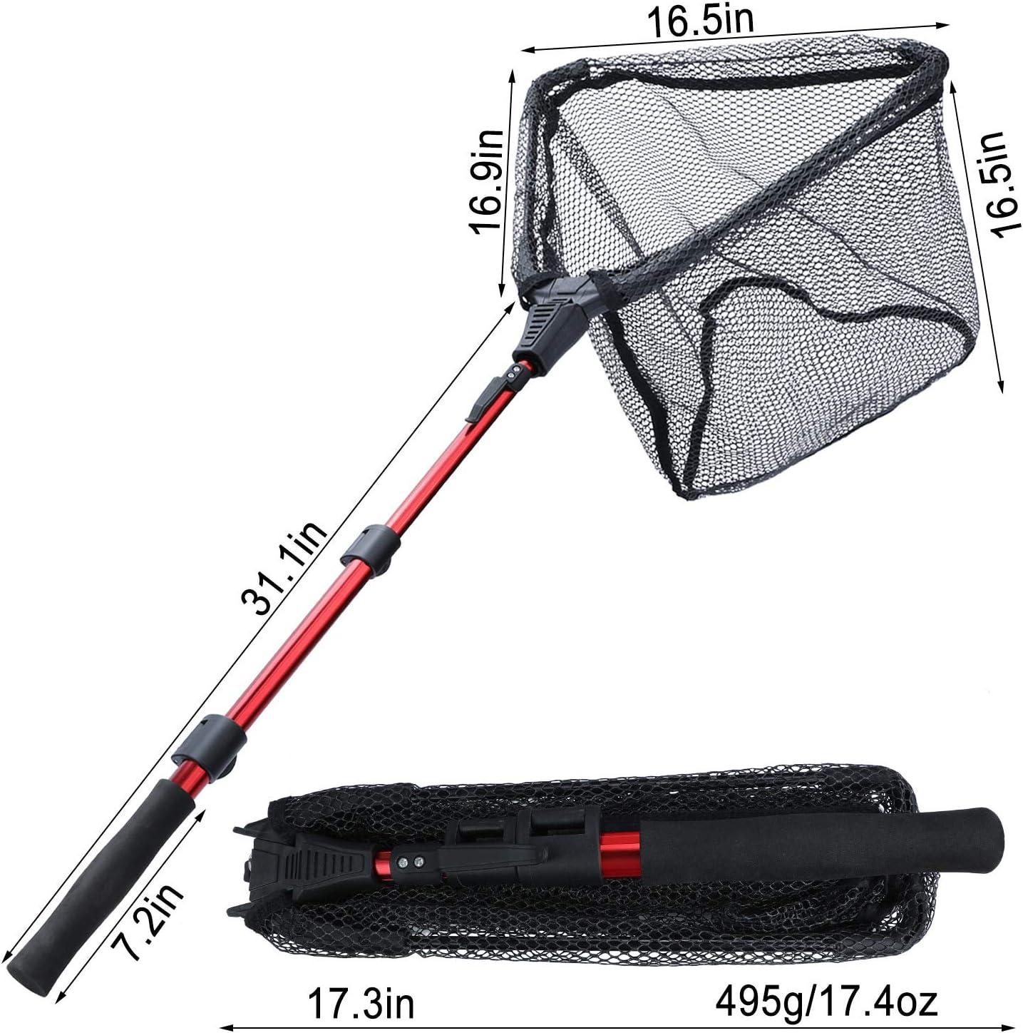 image:imageSougayilang Fishing Net Fish Landing Net Foldable Collapsible Telescopic Pole with EVA Handle Durable Nylon Material Mesh Safe Fish Catching or ReleasingRedextended Length453 Hoop Size165
