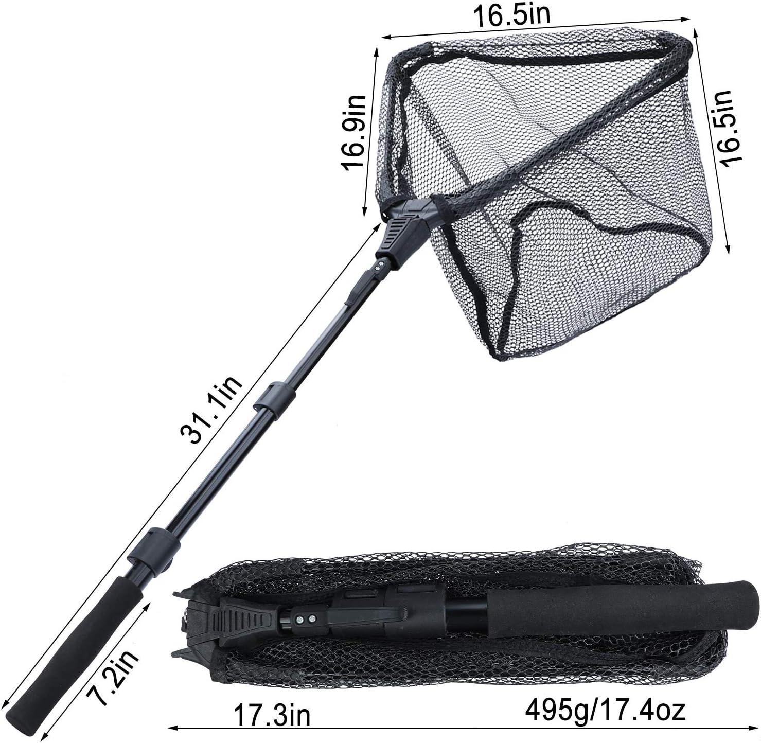 image:imageSougayilang Fishing Net Fish Landing Net Foldable Collapsible Telescopic Pole with EVA Handle Durable Nylon Material Mesh Safe Fish Catching or ReleasingBlacktelescopic Handle452
