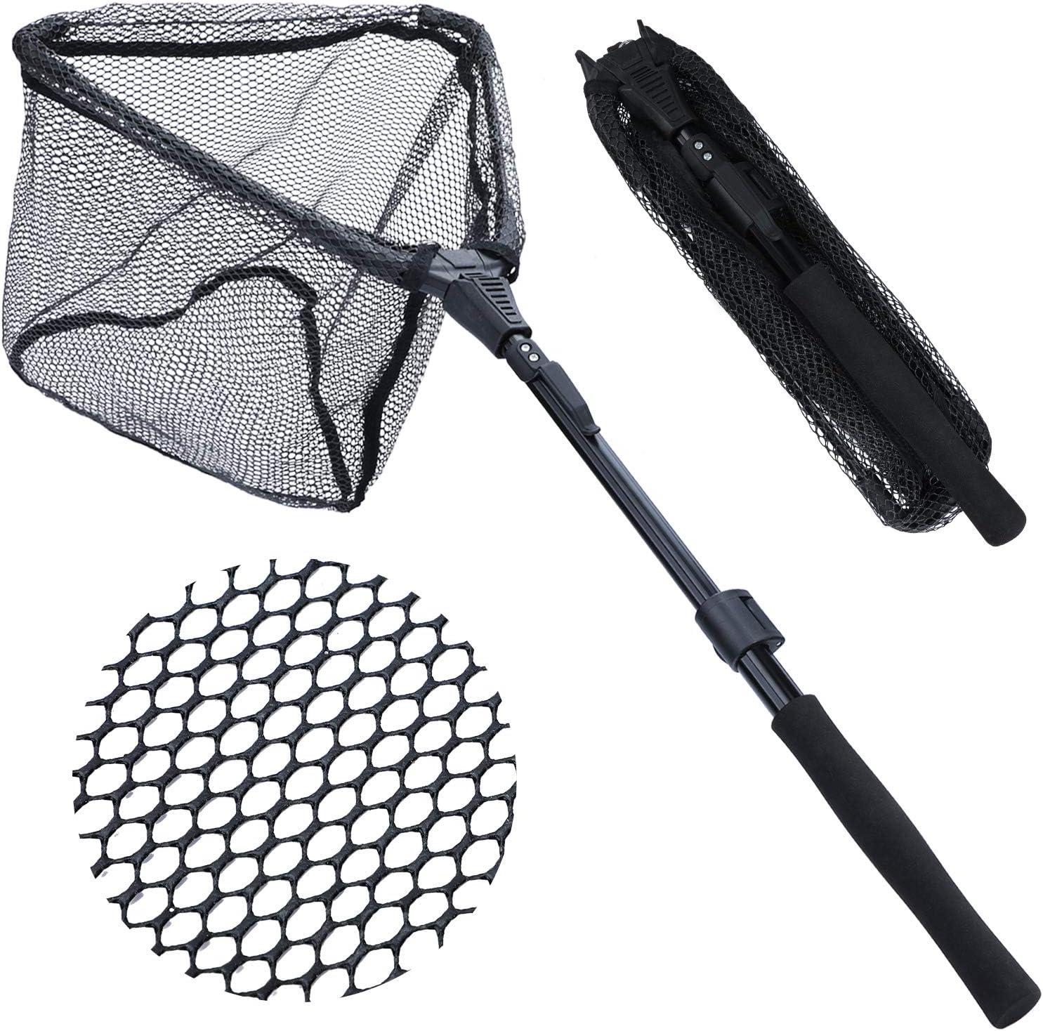 image:imageSougayilang Fishing Net Fish Landing Net Foldable Collapsible Telescopic Pole with EVA Handle Durable Nylon Material Mesh Safe Fish Catching or ReleasingBlacktelescopic Handle374