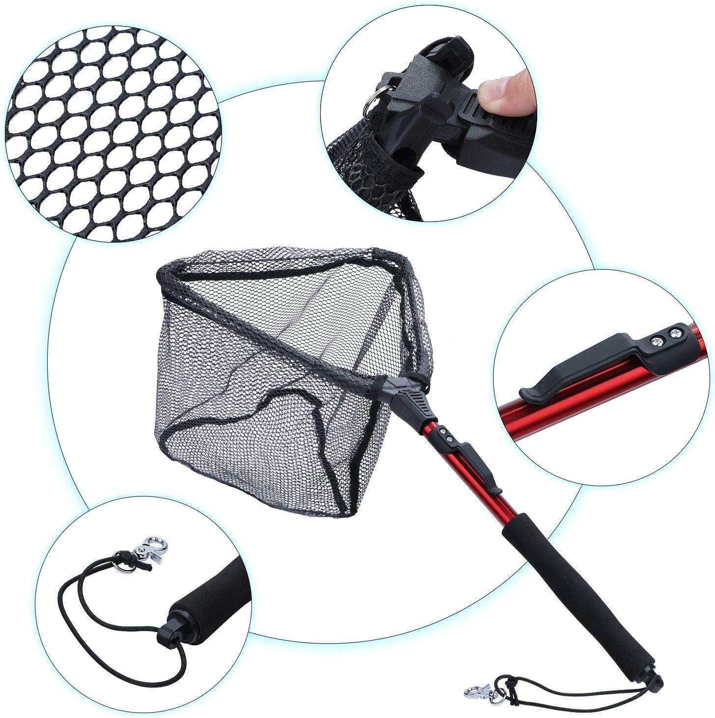 image:imageSougayilang Fishing Net Fish Landing Net Foldable Collapsible Telescopic Pole with EVA Handle Durable Nylon Material Mesh Safe Fish Catching or ReleasingRedfixed Handle295